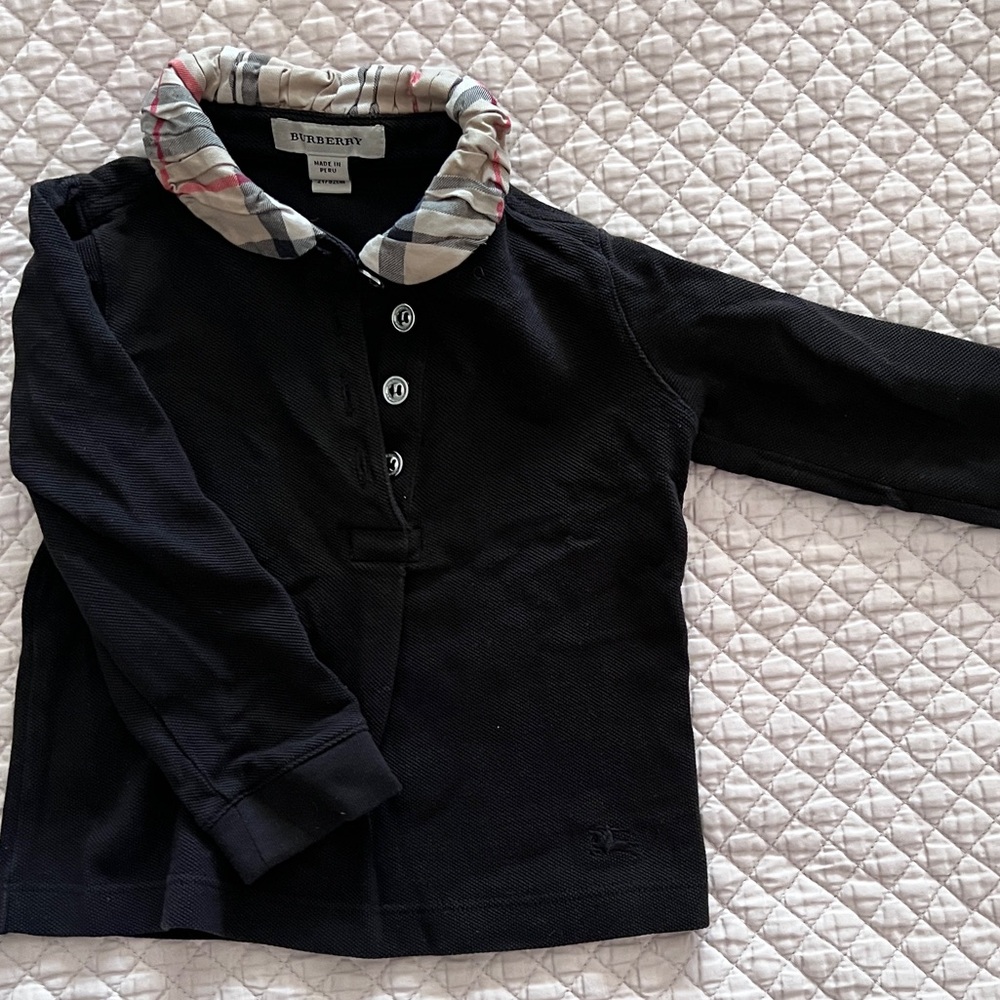 Burberry Girls Ruffle Collar Long Sleeve Polo (2T)